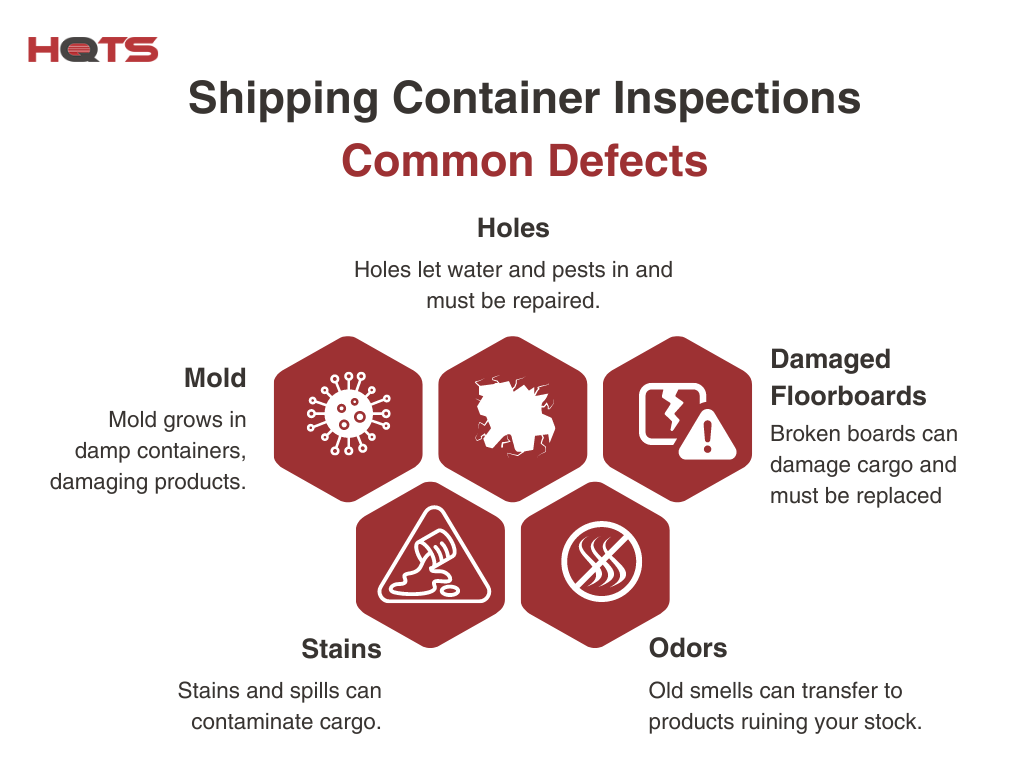 A graph showing common defects of shipping container inspections.